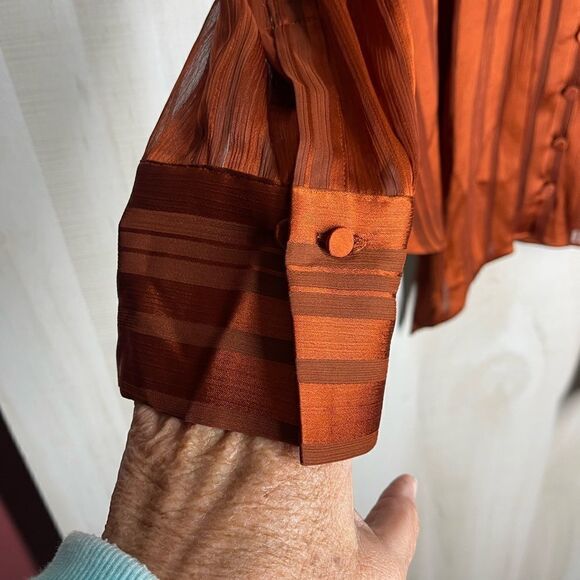 Chico’s rust color blouse‎ button front with scarf, size 2, size 12/14. - Picture 10 of 16